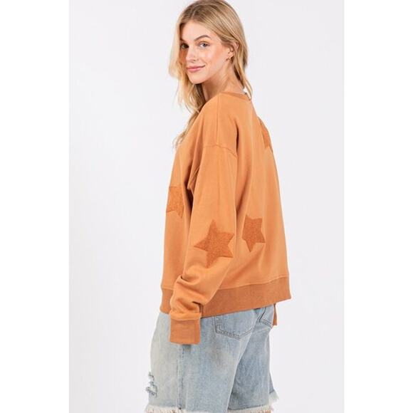 SAGE + FIG Star Patch Long Sleeves Round neck Relaxed Fit Sweatshirt | Cinnamon - Picture 4 of 6